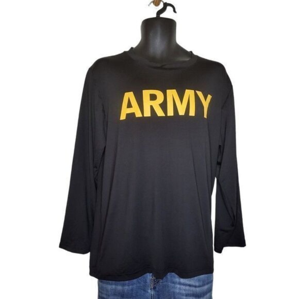 US Army Physical Fitness Uniform Mens Size M Black Long Sleeve Workout Gym Shirt